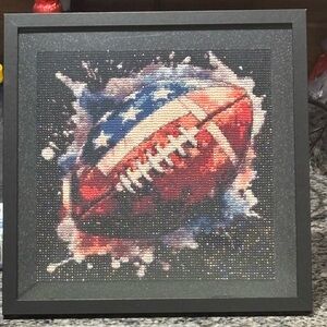 Framed Mixed Media American Football Wall Art in Red, White & Blue